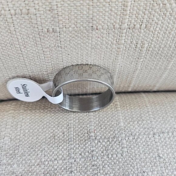 Fashion Ring Checker Staineless Steel Unisex Fashion Jewelry Rings Size NWT - Picture 3 of 12